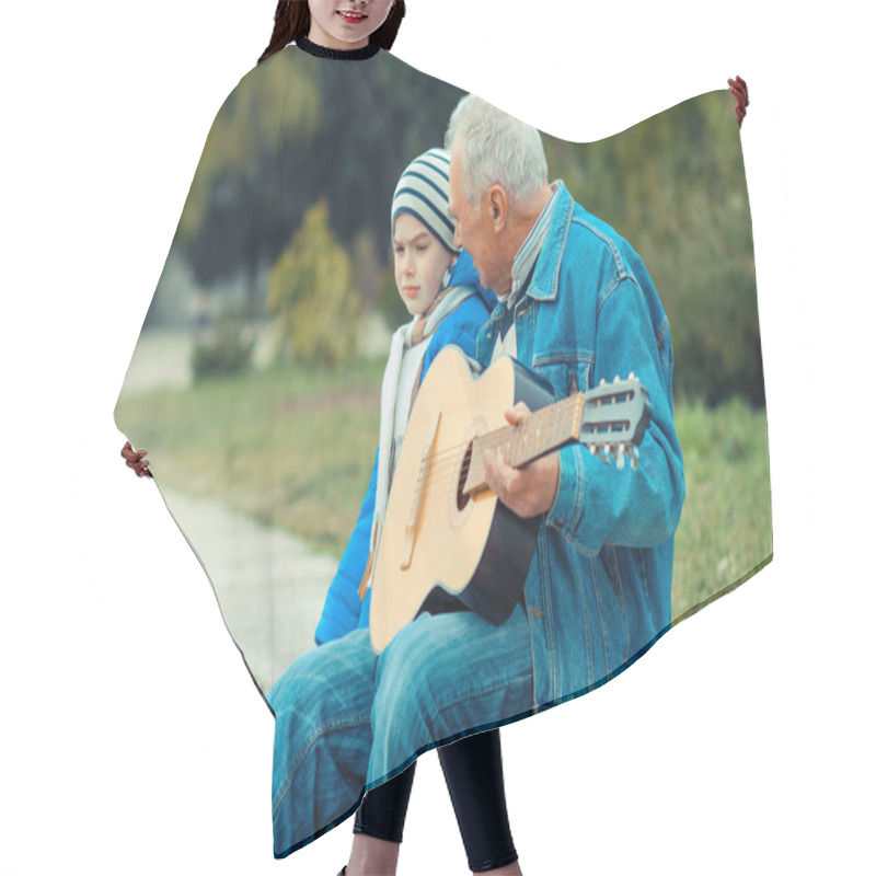 Personality  Grandfather And Grandson Playing Guitar Hair Cutting Cape