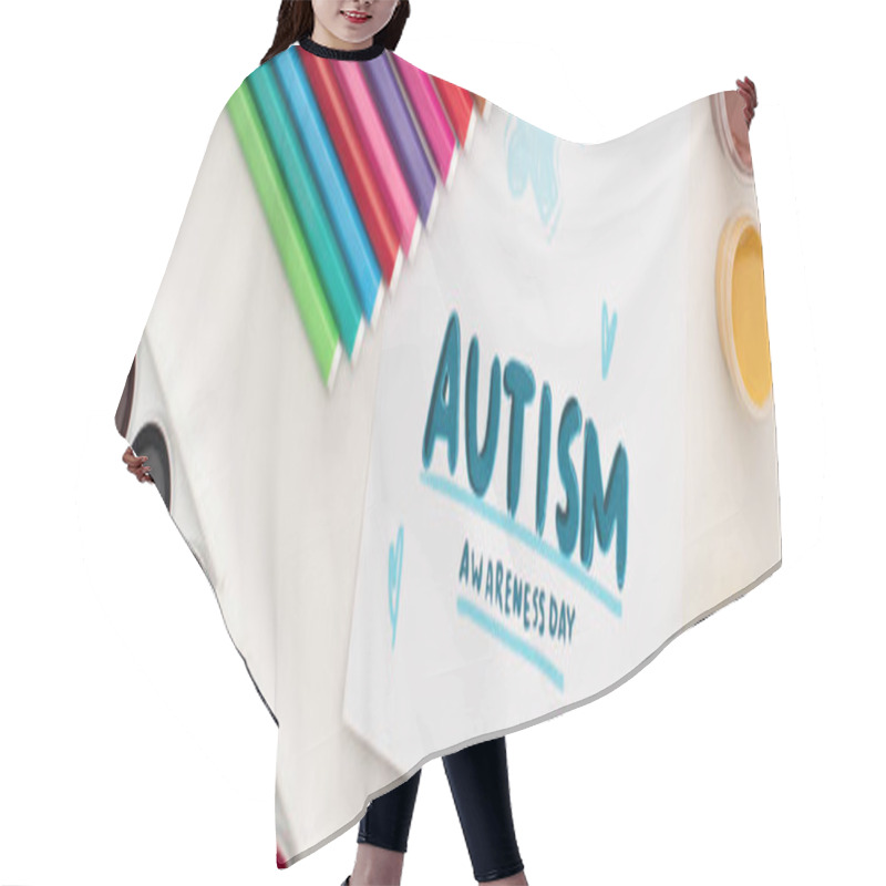 Personality  Panoramic Shot Of Card With Autism Awareness Day Lettering And Painting Of Puzzle On White With Markers And Paints Hair Cutting Cape