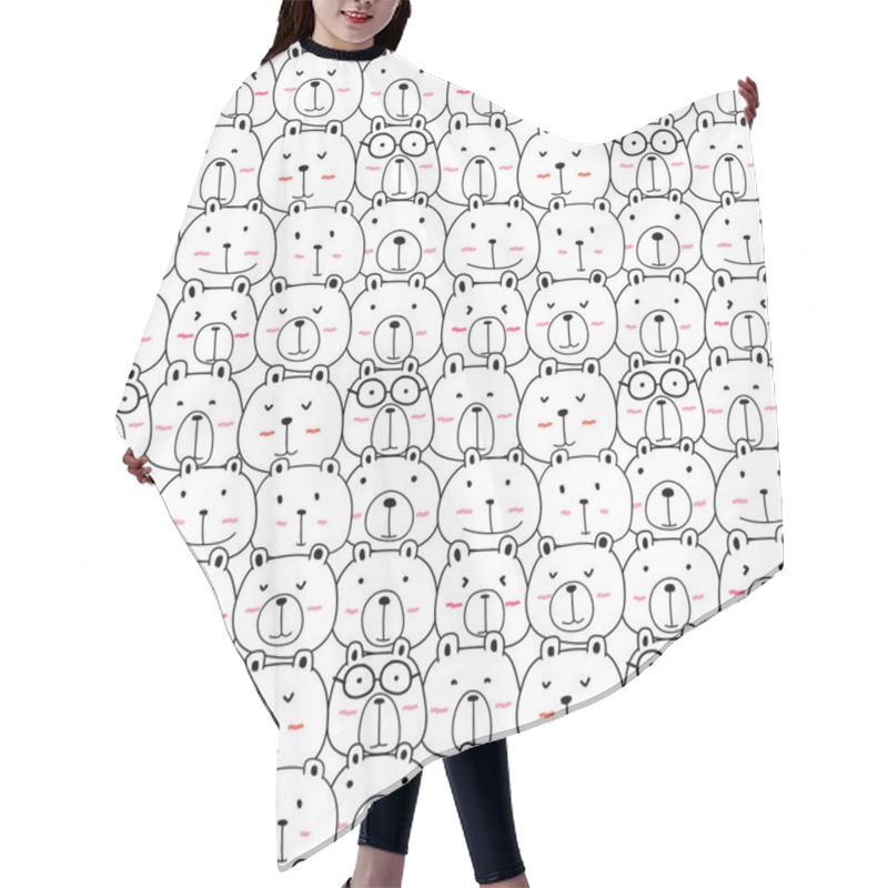 Personality  Hand Drawn Cute Bear Vector Pattern. Doodle Art. Hair Cutting Cape