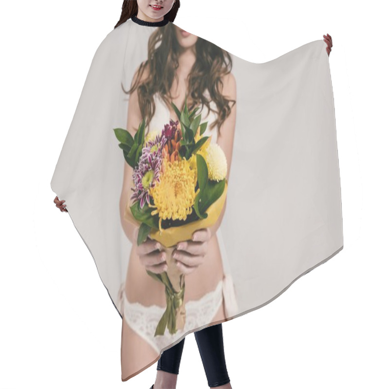 Personality  Girl In Lingerie Holding Flowers Hair Cutting Cape