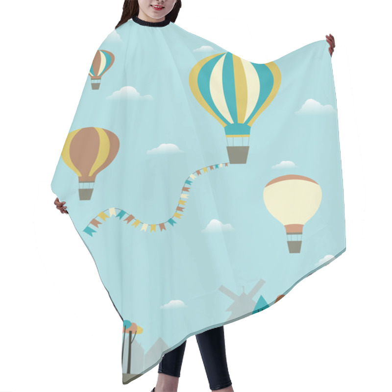 Personality  Hot Air Balloons Over The Country. Hair Cutting Cape