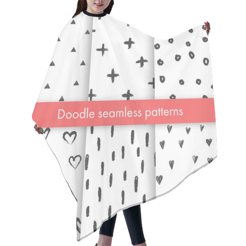 Personality  Set Of Vector Doodle Patterns With Hearts, Crosses, Triangles, Circles, Dots, Made Of Brush Stroke. Hair Cutting Cape