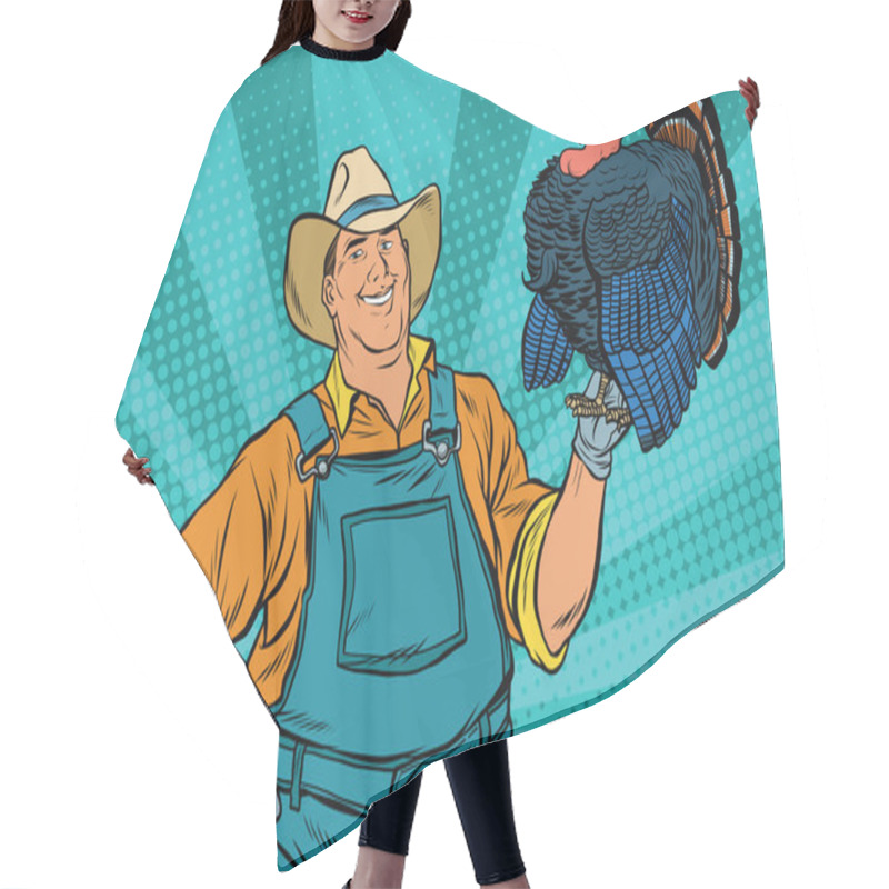 Personality  Rural Retro Farmer With A Beautiful Living Turkey Hair Cutting Cape