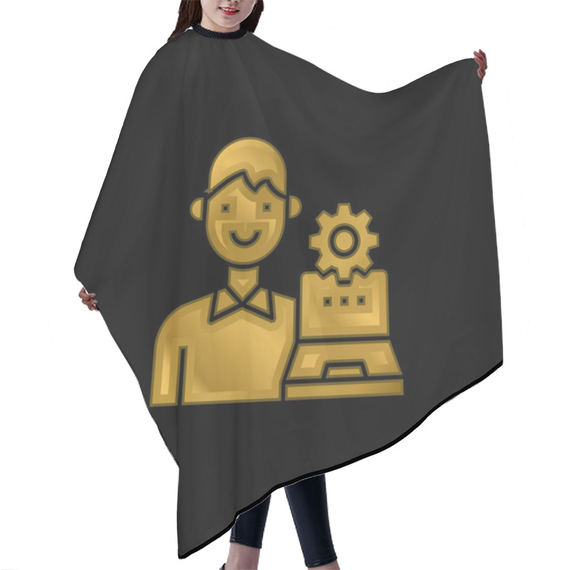 Personality  Admin Gold Plated Metalic Icon Or Logo Vector Hair Cutting Cape