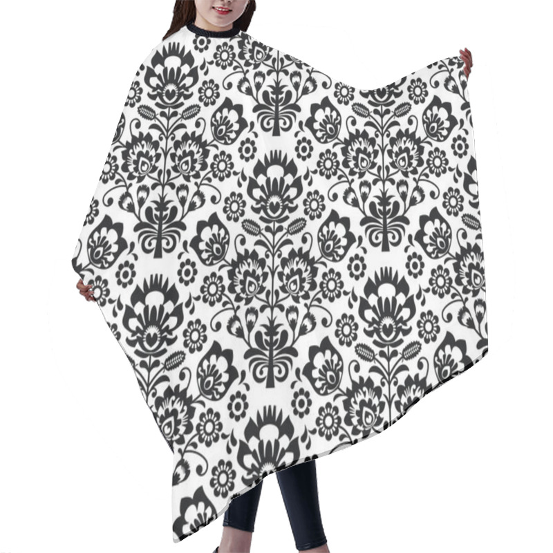 Personality  Seamless Floral Polish Pattern - Ethnic Background In Black And White Hair Cutting Cape