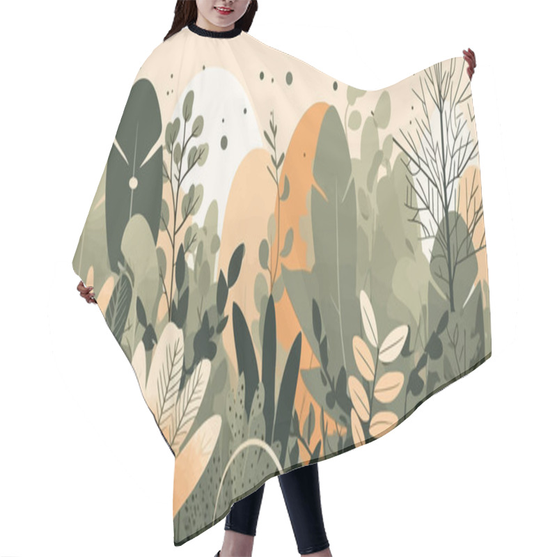 Personality  Background With Plants And Leaves Flat, Vector Illustration Hair Cutting Cape