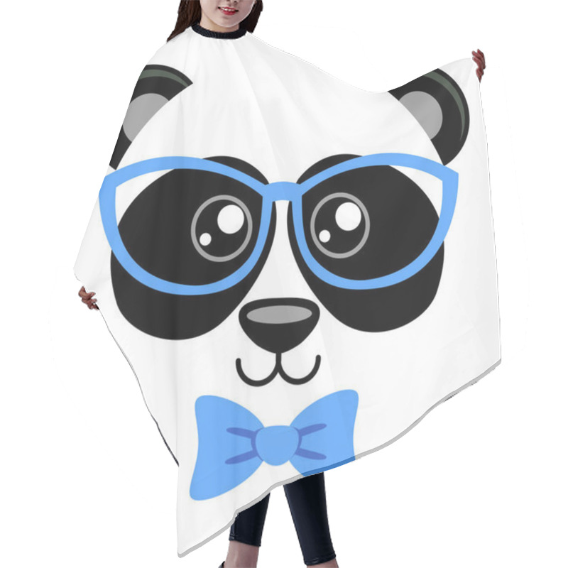 Personality  Cute Panda With Butterfly Tie And Glasses. Print With Chinese Bear For T-shirt Hair Cutting Cape