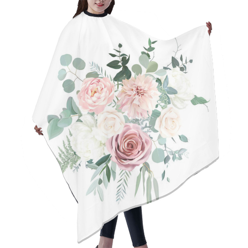 Personality  Silver Sage Green And Blush Pink Flowers Vector Design Bouquet Hair Cutting Cape