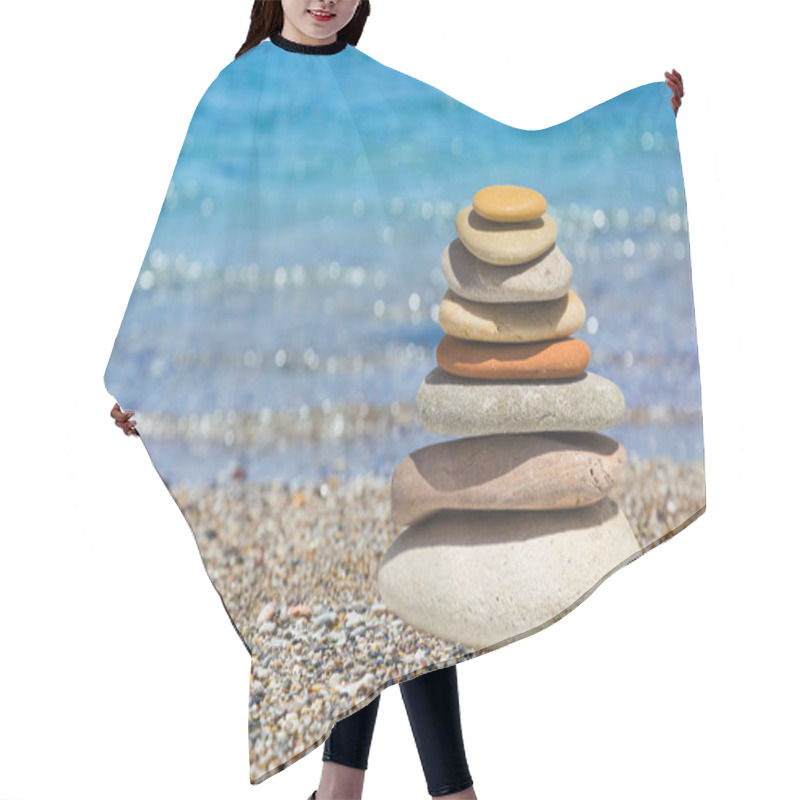 Personality  Stack Of Stones On Beach Hair Cutting Cape