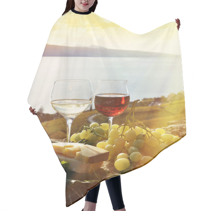 Personality  Two Wineglasses, Cheese And Grapes Hair Cutting Cape