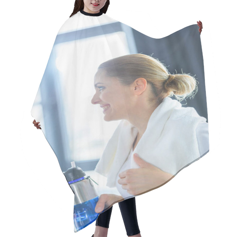 Personality  Sportswoman Holding Sport Bottle  Hair Cutting Cape