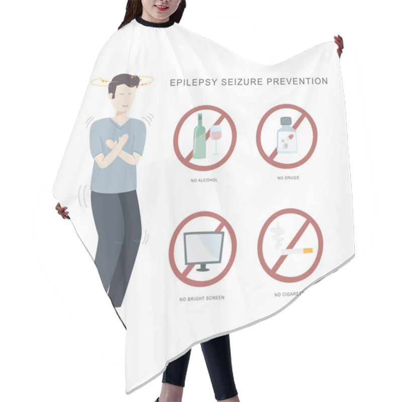 Personality  Epilepsy Seizure Pervention. Illustration Of Man Having Seizure And Set Of Icons How To Avoid Epilepsy Seizure. Hair Cutting Cape