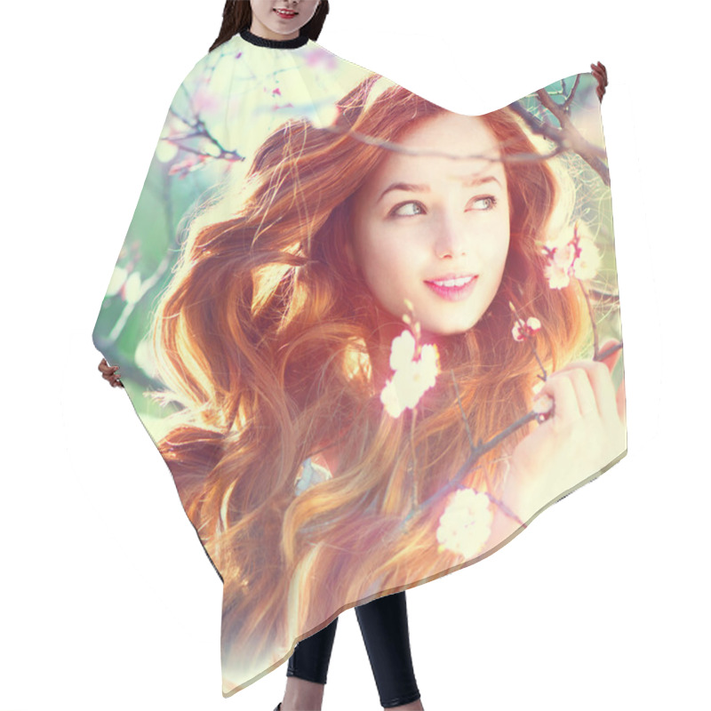 Personality  Girl With Long Red Blowing Hair Hair Cutting Cape