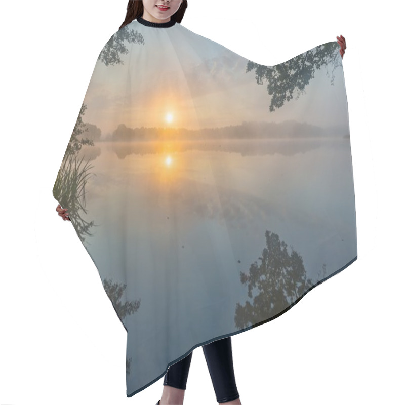 Personality  Beautiful Sunrise Over Misty Lake. Hair Cutting Cape