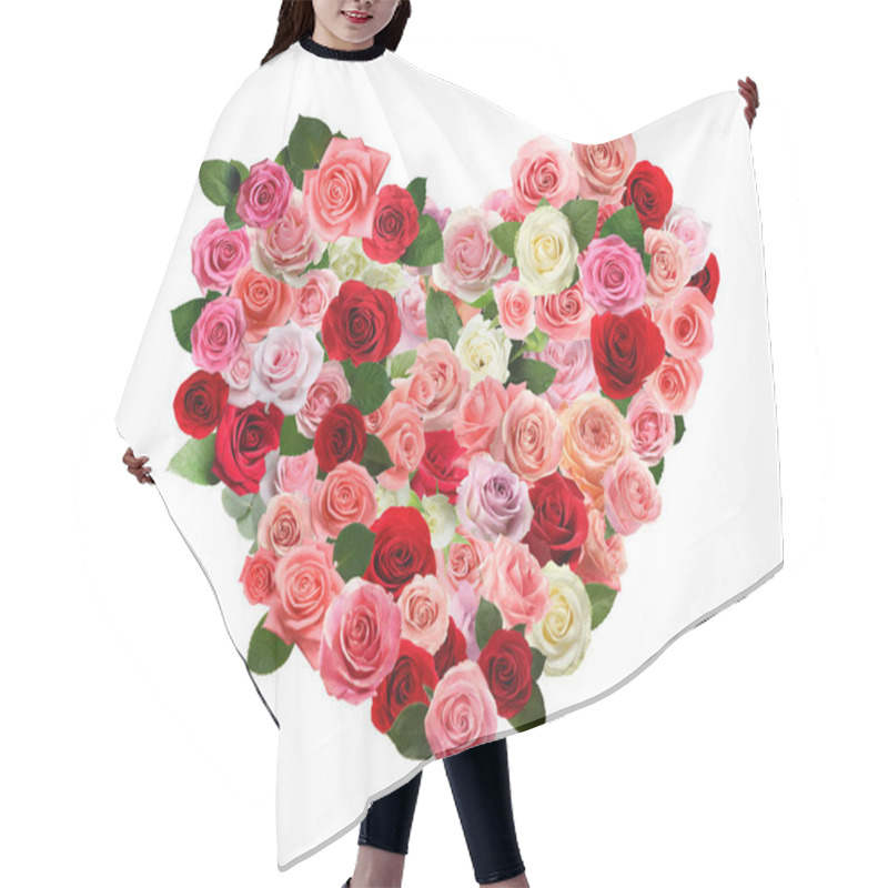 Personality  Heart Made Of Beautiful Roses On White Background Hair Cutting Cape