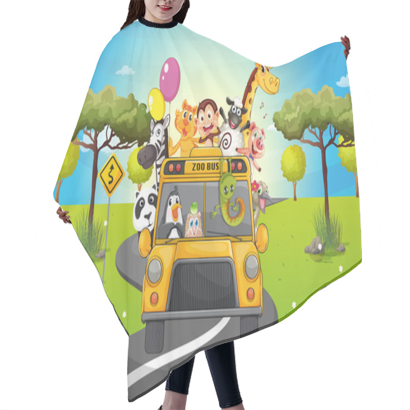 Personality  A Group Of Happy Animals Travelling Hair Cutting Cape