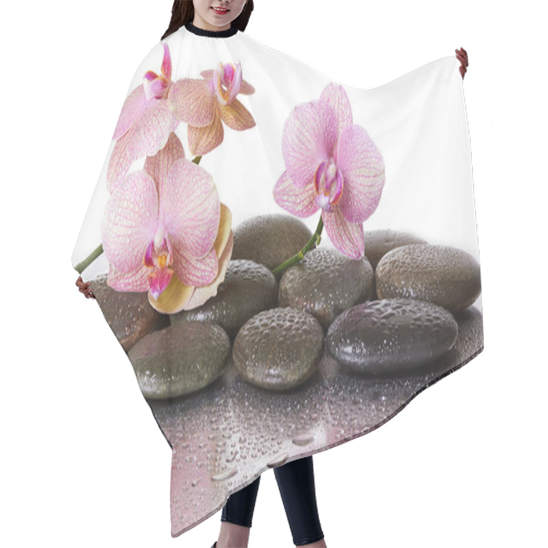 Personality  Spa Stones And Orchid Flowers And Black Stones Hair Cutting Cape