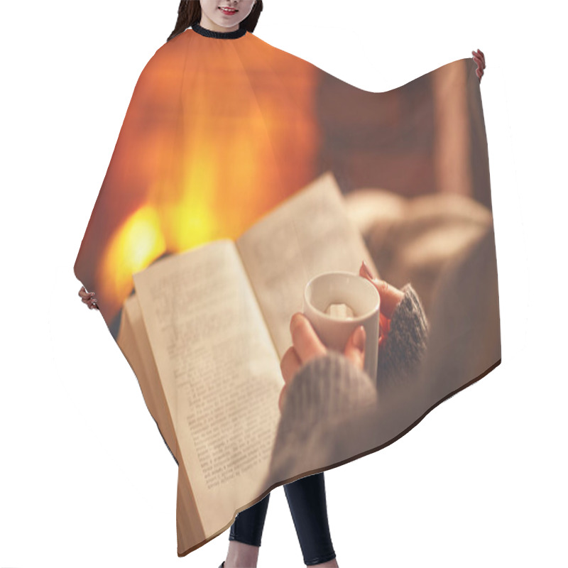 Personality  Book And Cup Of Coffee In Hands Of Girl On  Winter Evening Near  Hair Cutting Cape