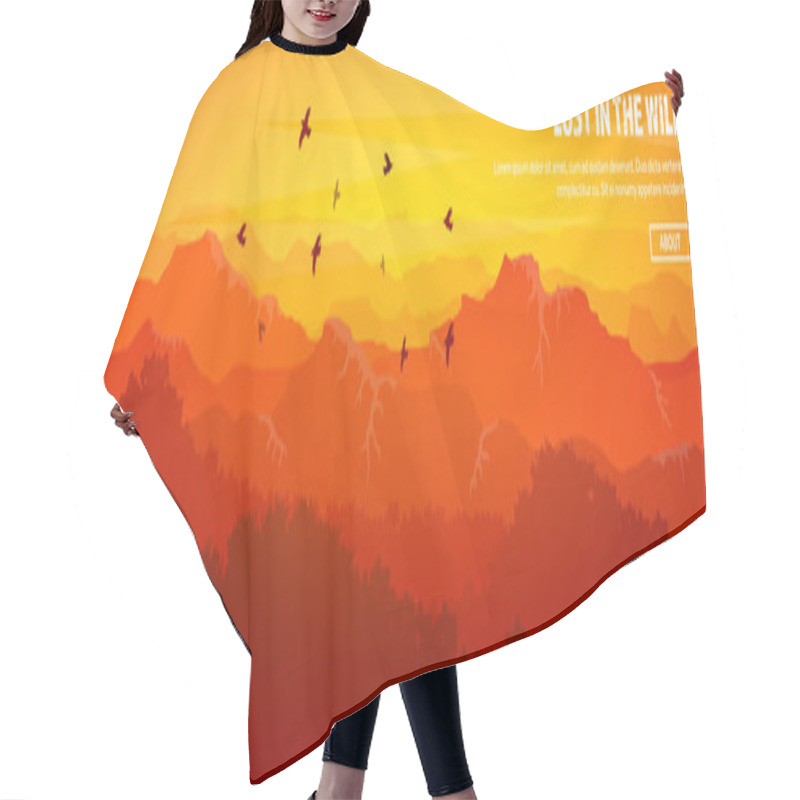 Personality  Mountains And Forest Header. Wild Nature Landscape. Travel And Adventure.Panorama. Into The Woods. Horizon Line.Trees,fogfog. Hair Cutting Cape