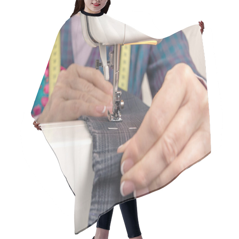 Personality  Seamstress Hands Working On A Sewing Machine Hair Cutting Cape