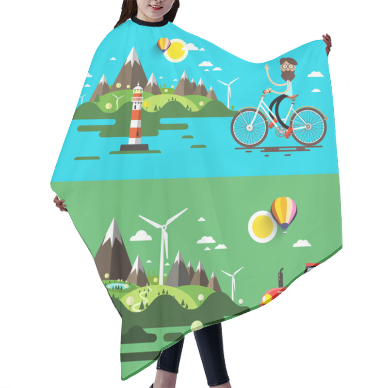 Personality  Landscapes Flat Design Vector Set Hair Cutting Cape