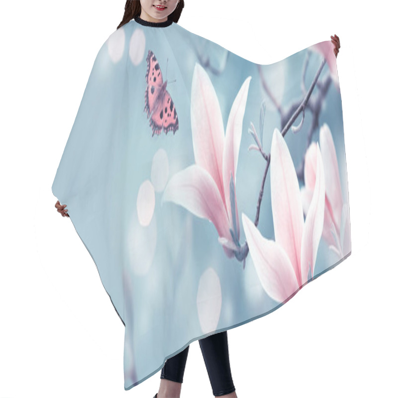 Personality  Mysterious Spring Background With Pink Magnolia Flowers Hair Cutting Cape