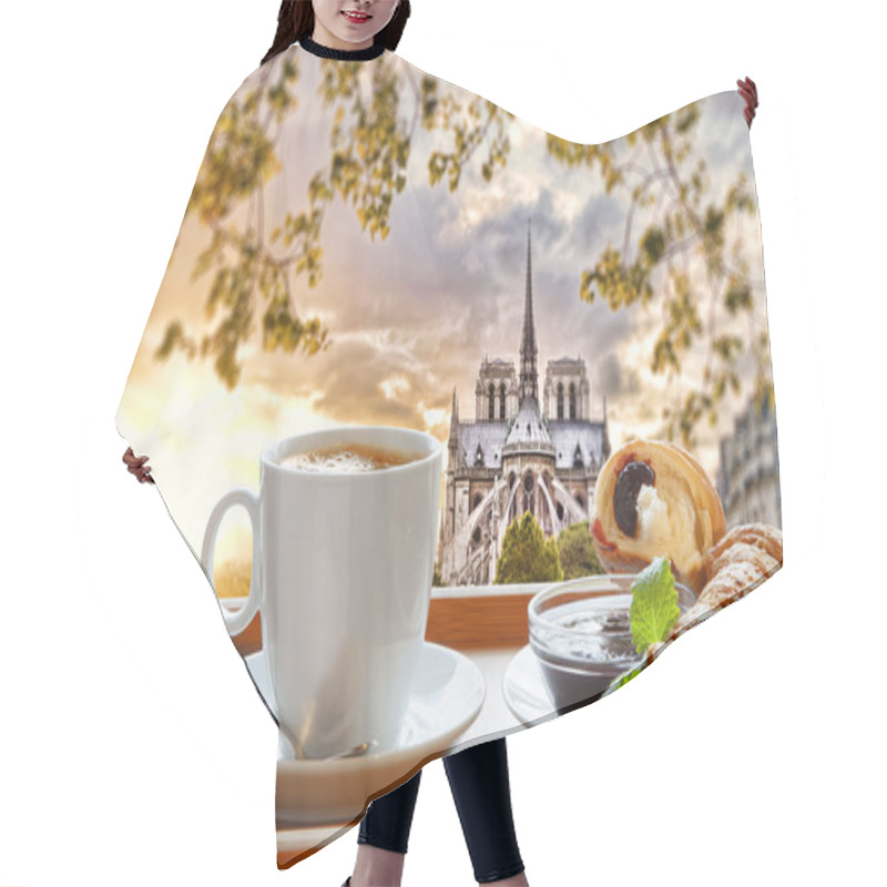 Personality  Notre Dame Cathedral With Coffee And Croissants In Paris, France Hair Cutting Cape