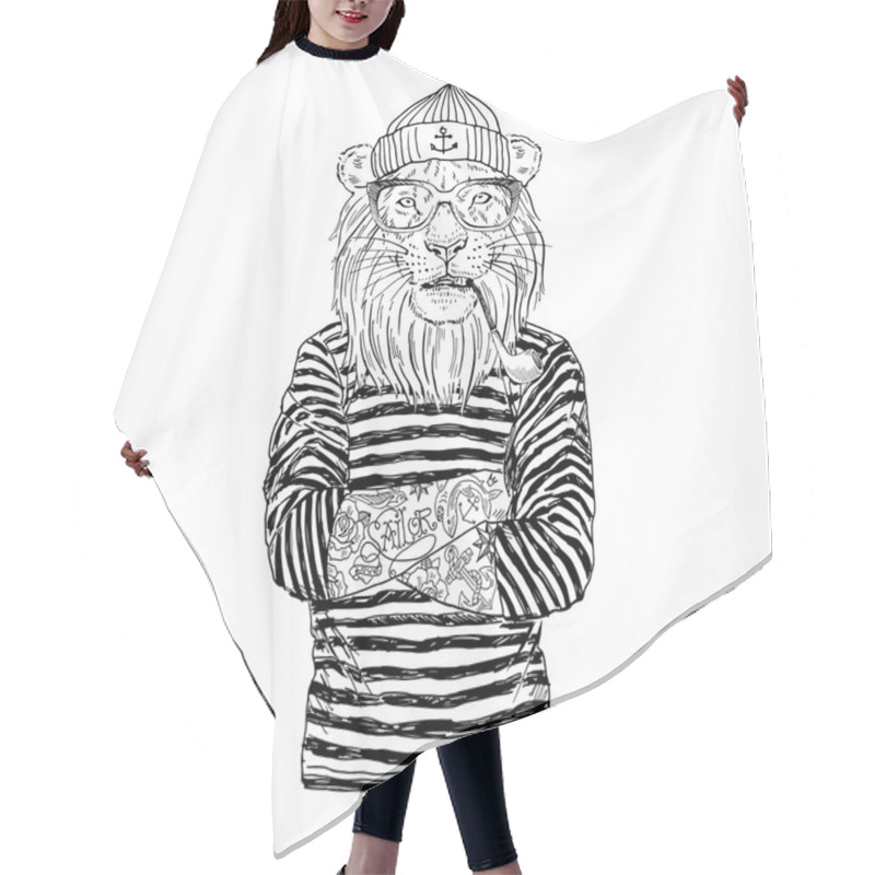 Personality  Lion Sailor With Tobacco Tube Hair Cutting Cape