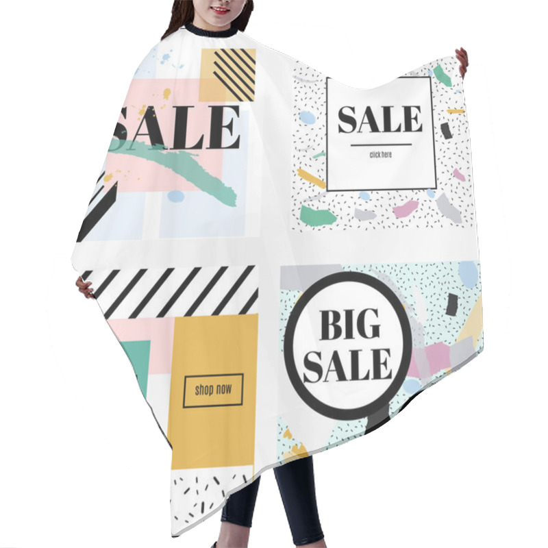 Personality  Artistic Vector Sale Banners In Trendy Memphis Style Hair Cutting Cape