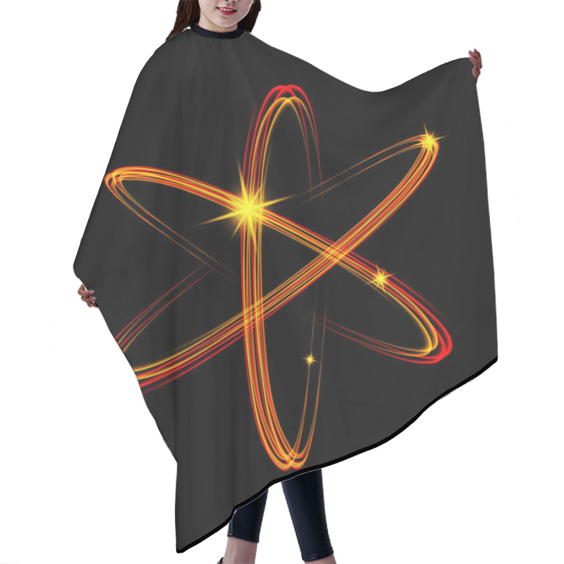 Personality  Shining Lights Atom Model. Crossed Circles Light Train Effect. Glowing Atom Structure With Magic Fire Ring Trace. Hair Cutting Cape