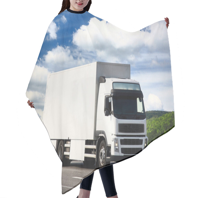 Personality  White Truck Driving On A Road Hair Cutting Cape