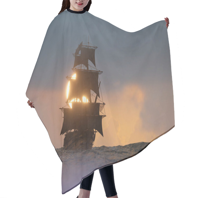 Personality  Pirate Ship Sailing On The Sea, 3D Render Hair Cutting Cape