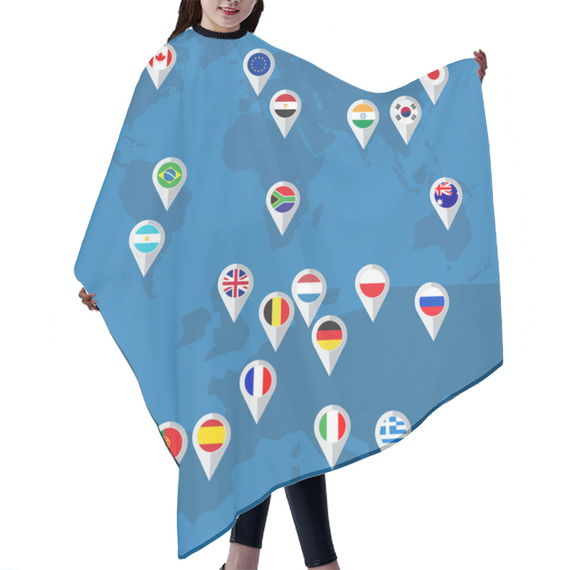 Personality  Vector Flag Buttons In Flat Design Hair Cutting Cape