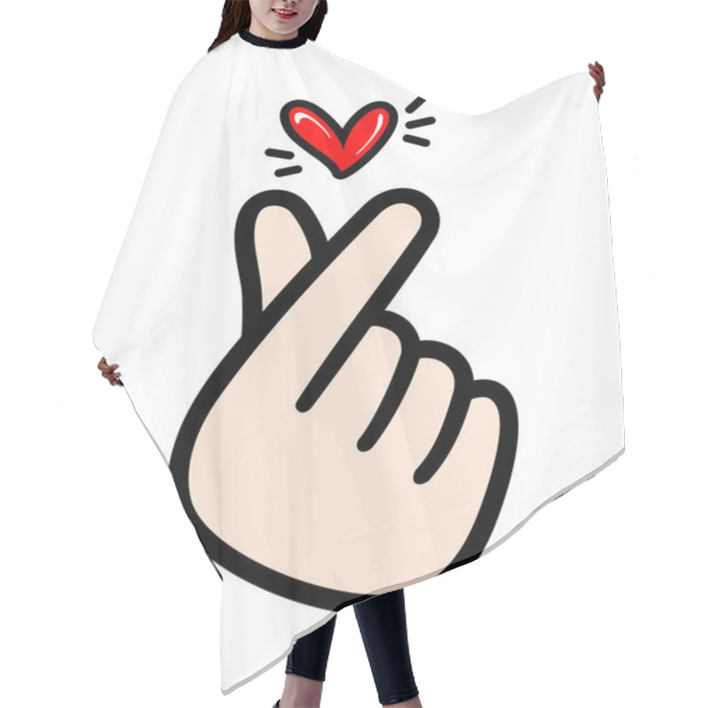 Personality  Finger Heart.  Korean Love Sign Vector Illustration. Valentine's Day Poster Decoration. Hand On Pink Background Icon Hair Cutting Cape