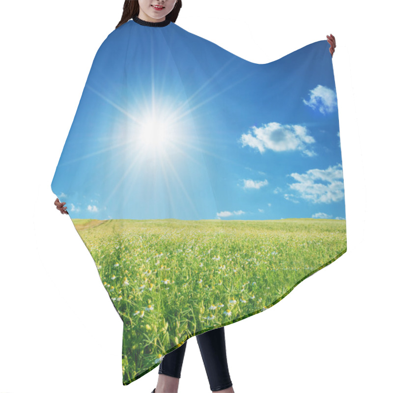 Personality  Spring Field With Flowers And Blue Sky Hair Cutting Cape