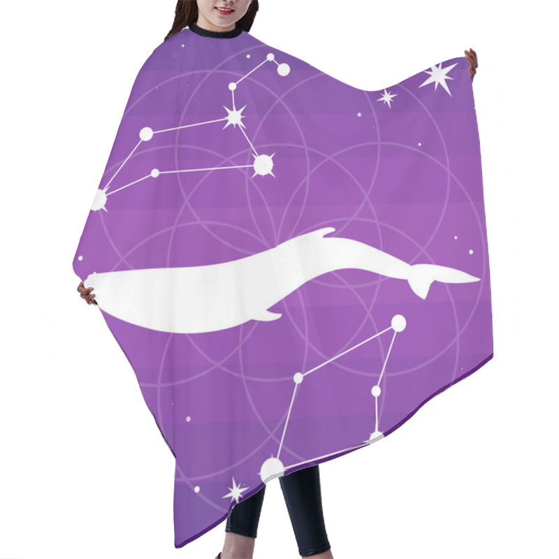 Personality  Cosmos Vector Mystic And Magic Illustration Template On Gradient Purple Backgroud With Constellation Of Stars Lirgo And Leo, Mandala, Whale And Glowing.	 Hair Cutting Cape