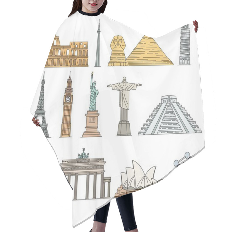 Personality  World Famous Landmarks Icons Set Of Sketch Vector Illustrations Isolated. Hair Cutting Cape