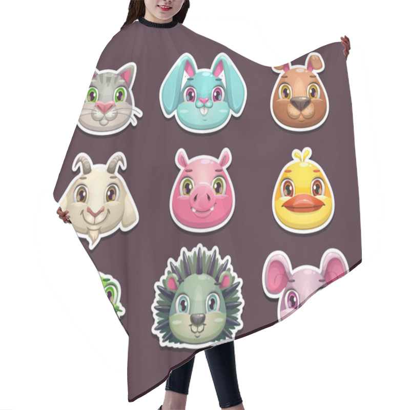 Personality  Cute Cartoon Animal Face Icons Set. Hair Cutting Cape