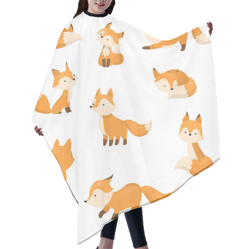 Personality  A Set Of Cute Cartoon Foxes In Different Actions. Vector Illustration In Flat Cartoon Style. Hair Cutting Cape