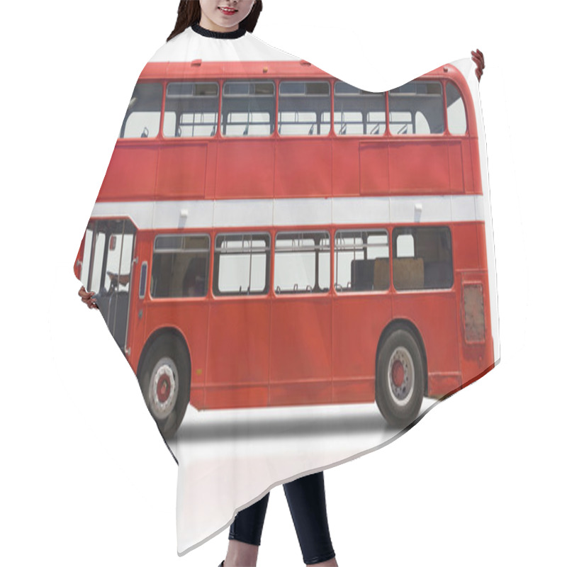 Personality  Red Double Decker Bus On White Hair Cutting Cape