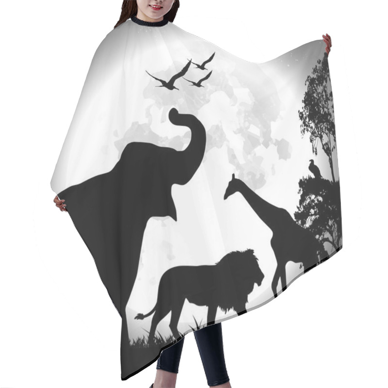 Personality  Animal Safari Vector Over The Full Moon Hair Cutting Cape