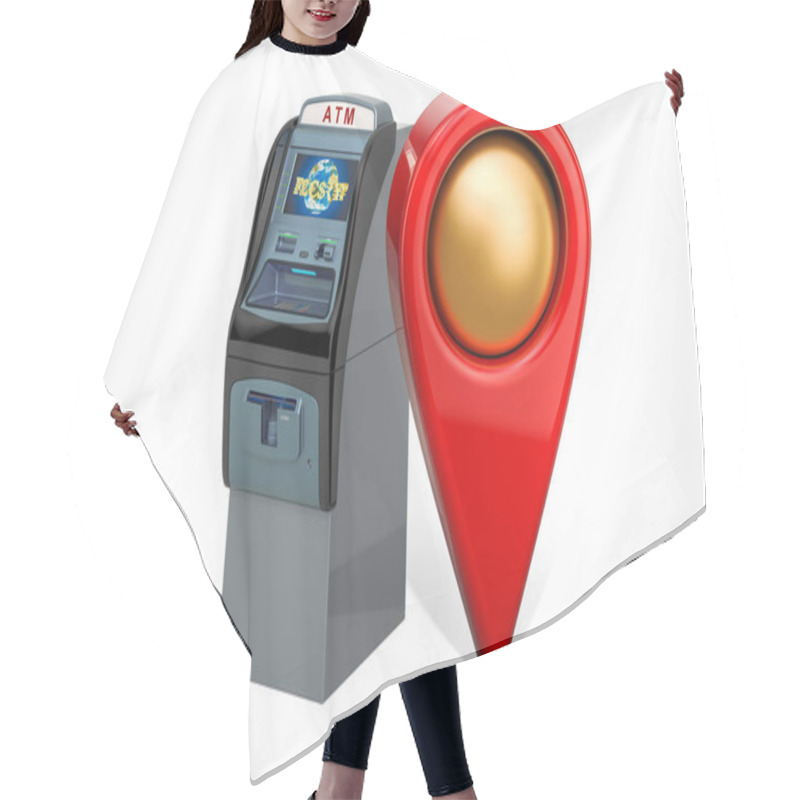 Personality  Map Pointer With ATM Machine. Cash Machine Location Concept Hair Cutting Cape