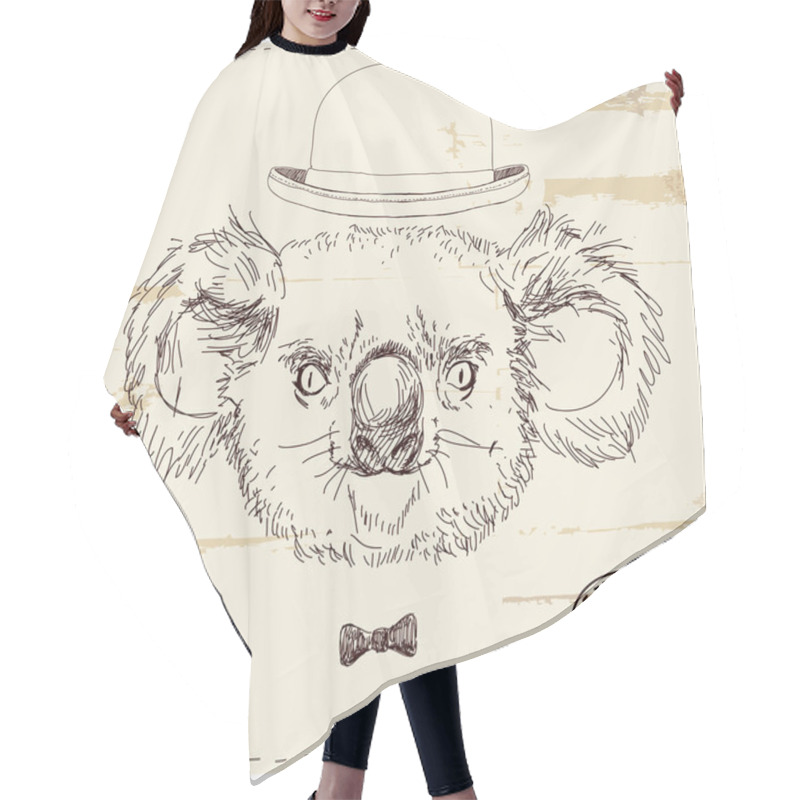 Personality  Illustration Of Koala Bear In Hat Hair Cutting Cape