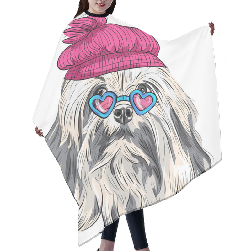 Personality  Vector Funny Cartoon Hipster Lowchen Dog  Hair Cutting Cape