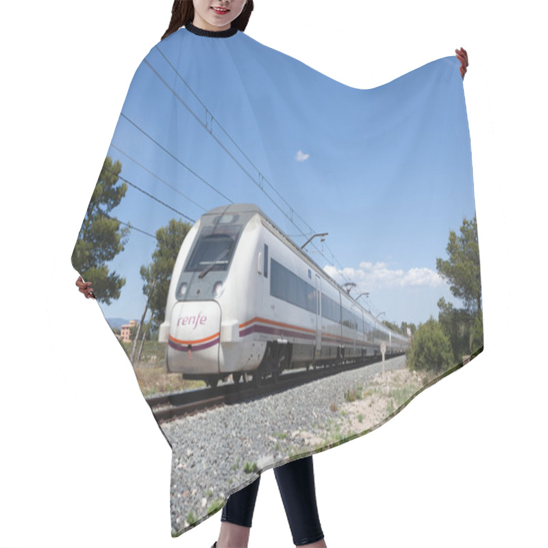 Personality  Passenger Train Passing By In Miami Platja, Spain Hair Cutting Cape