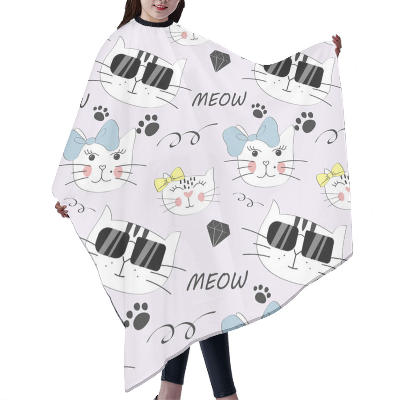 Personality  Vector Fashion Cat Seamless Pattern. Cute Kitten Illustration In Sketch Style Hair Cutting Cape