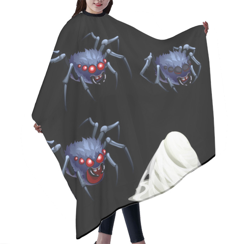 Personality  Three Spider With Red Eyes And A Cocoon Web Hair Cutting Cape