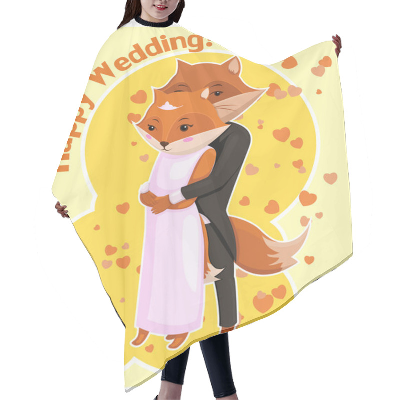 Personality  Cartoon Postcard For Wedding With Cute Foxes Hair Cutting Cape