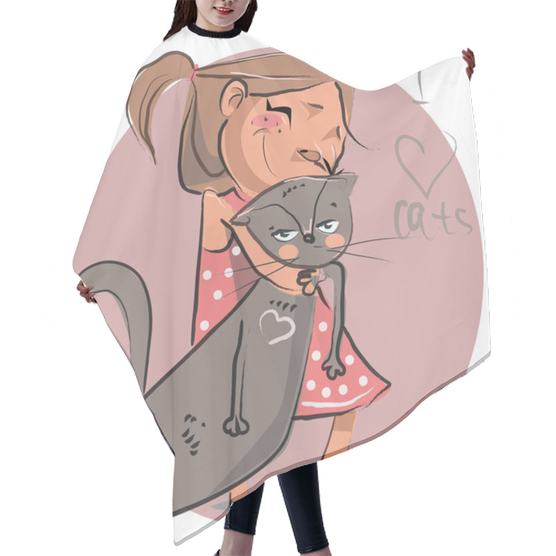 Personality  Cute  Girl With A Cat. Hair Cutting Cape