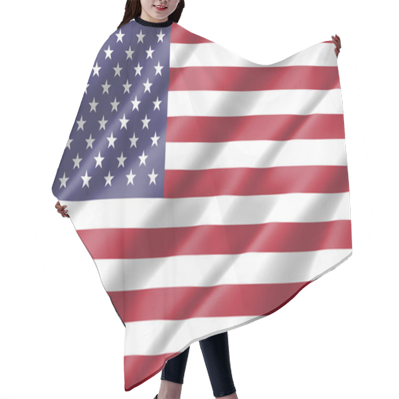 Personality  Silk Wavy Flag Of USA Graphic. Wavy American Flag 3D Illustration. Rippled USA Country Flag Is A Symbol Of Freedom, Patriotism And Independence. Hair Cutting Cape